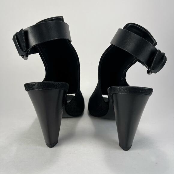 Allsaints Open Toe Heels Branson Sz 40 9 Black Ankle Strap Cone Heel Sandals - Picture 5 of 12